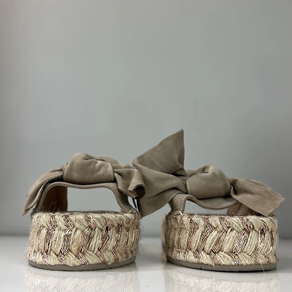 J/Slides Ritsy Taupe Bow Espadrille Platform Sandals Size 8.5